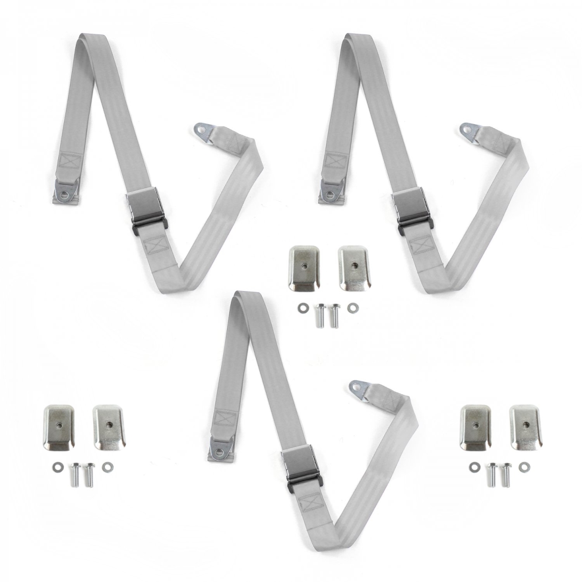 Gray & Grey Lap Bench Seat Belt Kit with Bracketry for 1958-1967 VW Type 1 Airplane 2 Point - 3 Belts