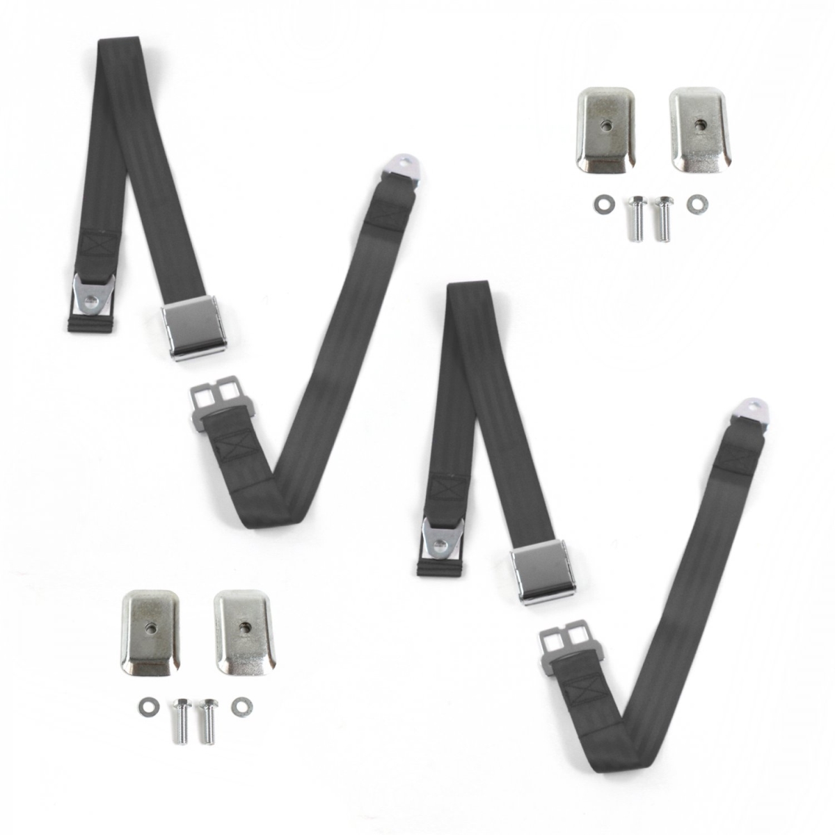 Charcoal Lap Bench Seat Belt Kit with Bracketry for 1968-1974 Chevy Nova Airplane 2 Point - 3 Belts