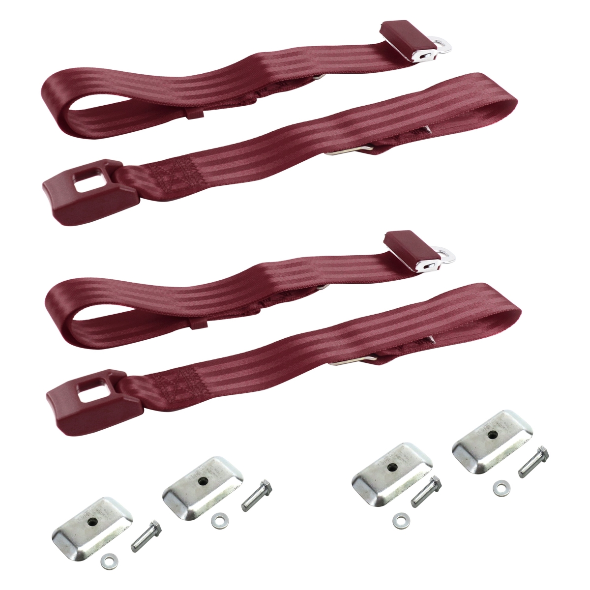 Burgandy Lap Bucket Seat Belt Kit with Bracketry for 1982-1994 Chevy Cavalier Standard 2 Point - 2 Belts