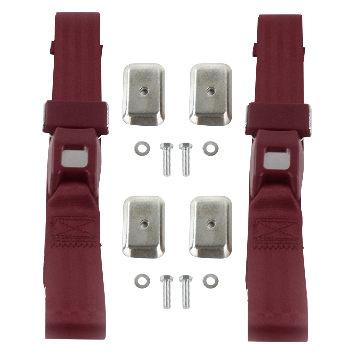 Burgandy Lap Bucket Seat Belt Kit with Bracketry for VW Type 3 Squareback Standard 2 Point - 2 Belts