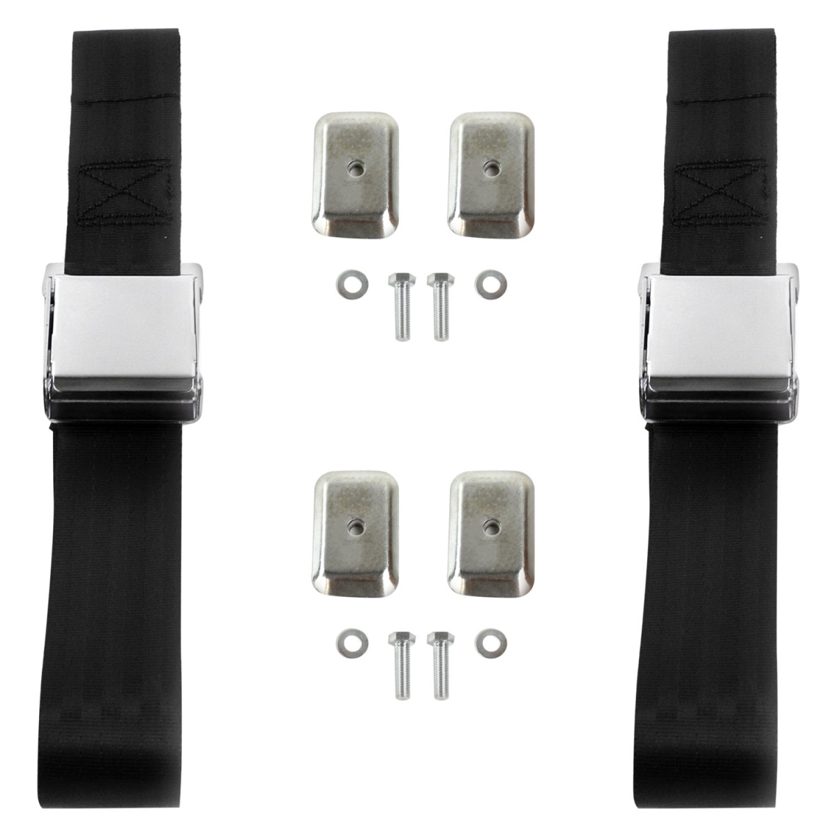 Black Lap Bucket Seat Belt Kit with Bracketry for 1971-1973 Ford Mustang Airplane 2 Point - 2 Belts