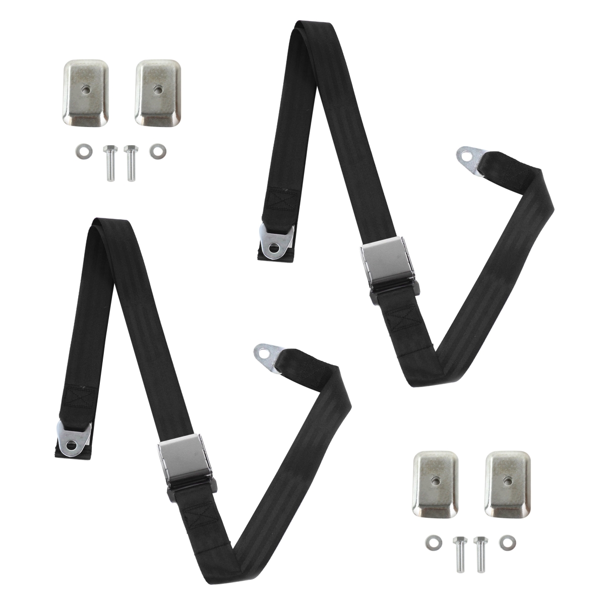 Black Lap Bucket Seat Belt Kit with Bracketry for 1982-1994 Chevy S10 Blazer Airplane 2 Point - 2 Belts