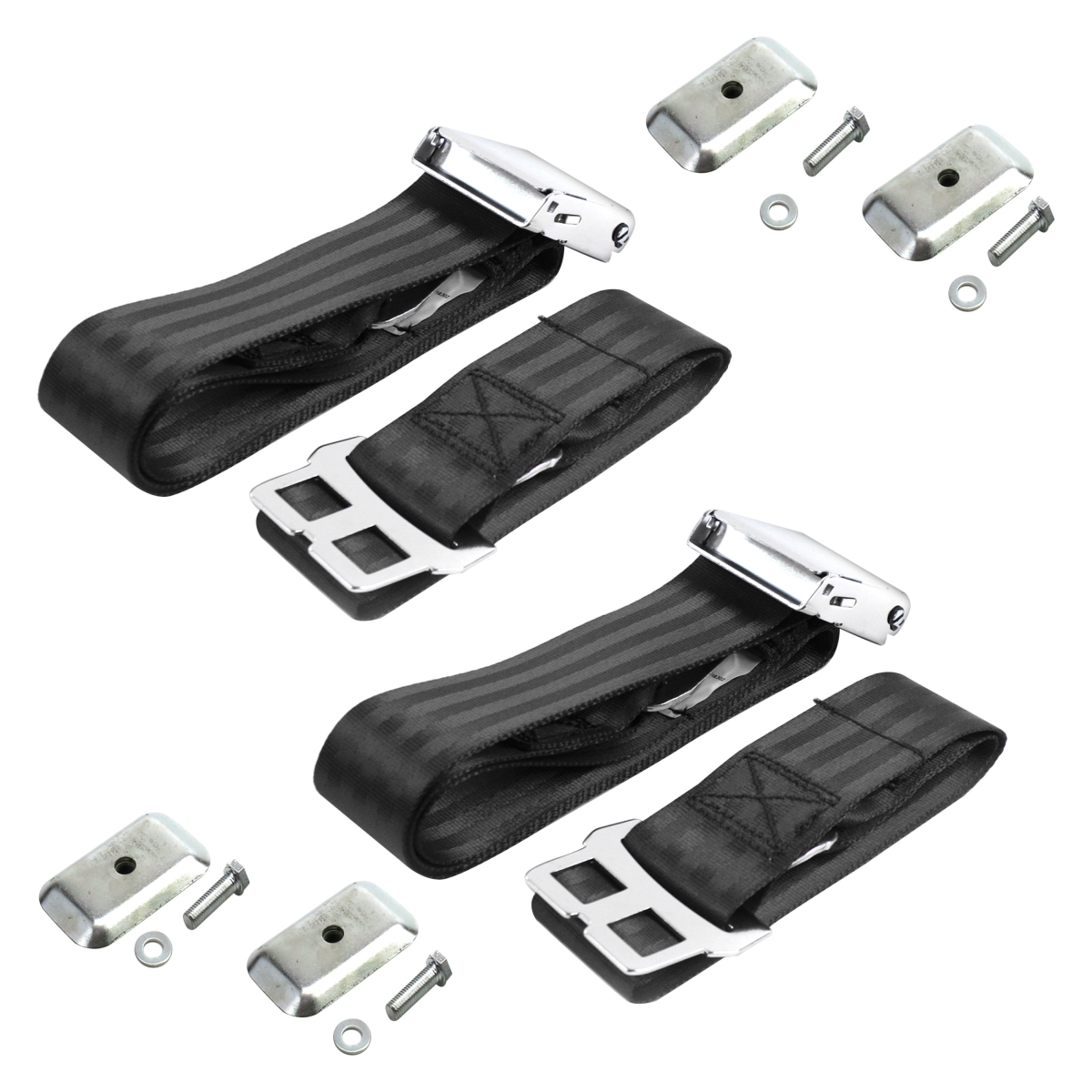 Black Lap Bucket Seat Belt Kit with Bracketry for 1966-1973 Jeep Commando Airplane 2 Point - 2 Belts