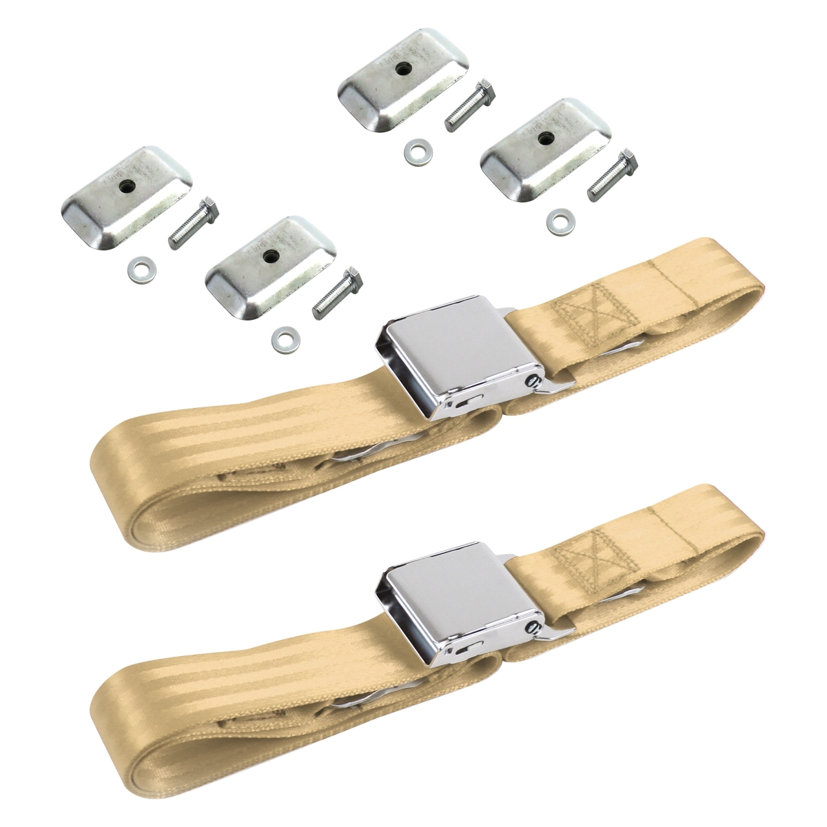 Tan Lap Bucket Seat Belt Kit with Bracketry for 1947-1952 VW Type 1 Split Airplane 2 Point - 2 Belts