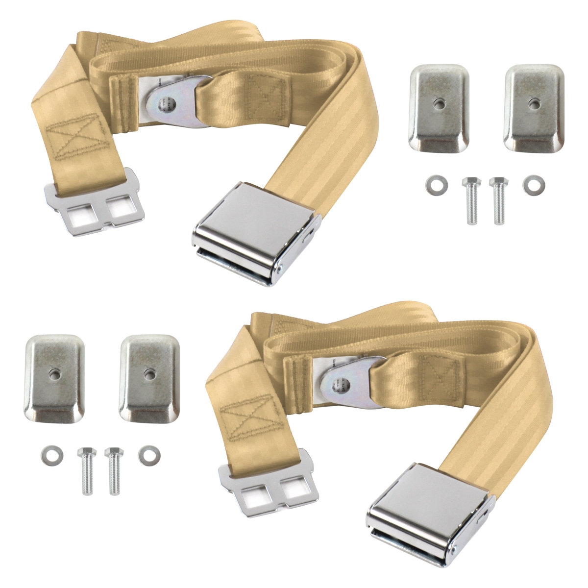 Tan Lap Bucket Seat Belt Kit with Bracketry for 1967-1976 Ford Thunderbird Airplane 2 Point - 2 Belts