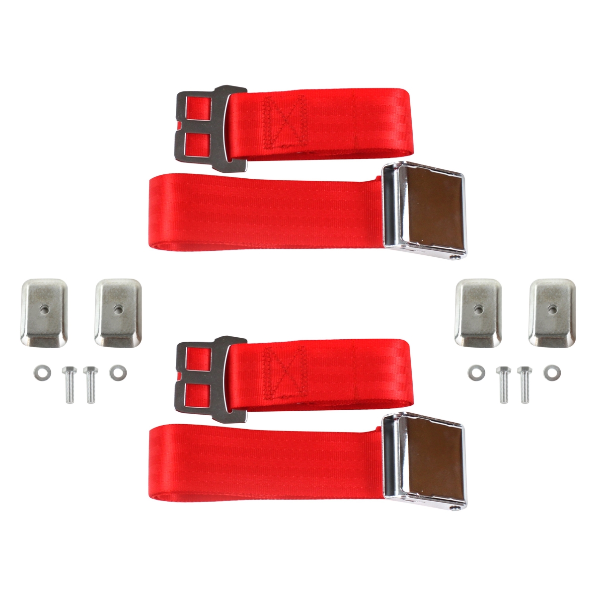 Red Lap Bucket Seat Belt Kit with Bracketry for 1977-1979 Ford Thunderbird Airplane 2 Point - 2 Belts