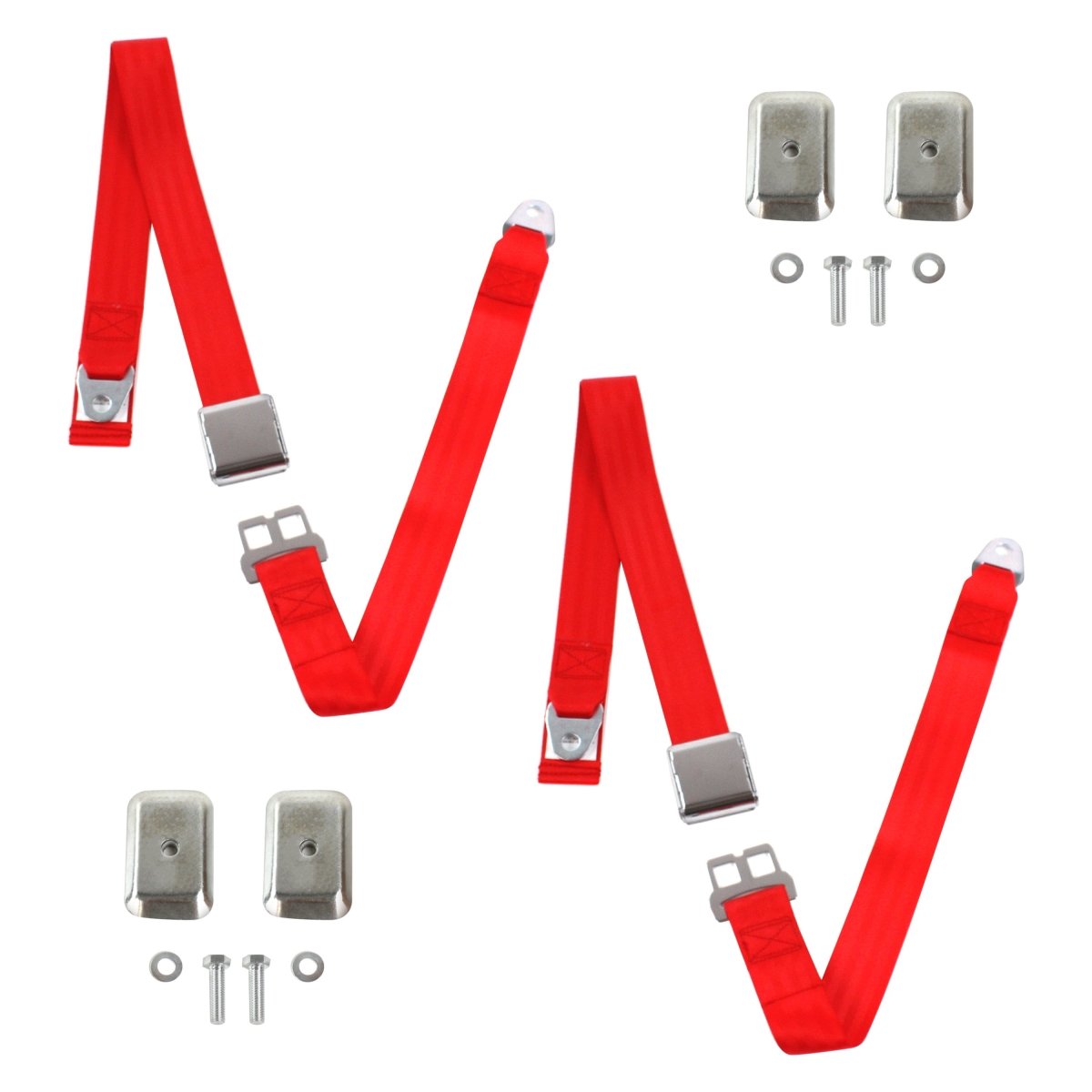 Red Lap Bucket Seat Belt Kit with Bracketry for 1971-1976 Chevy Impala Airplane 2 Point - 2 Belts