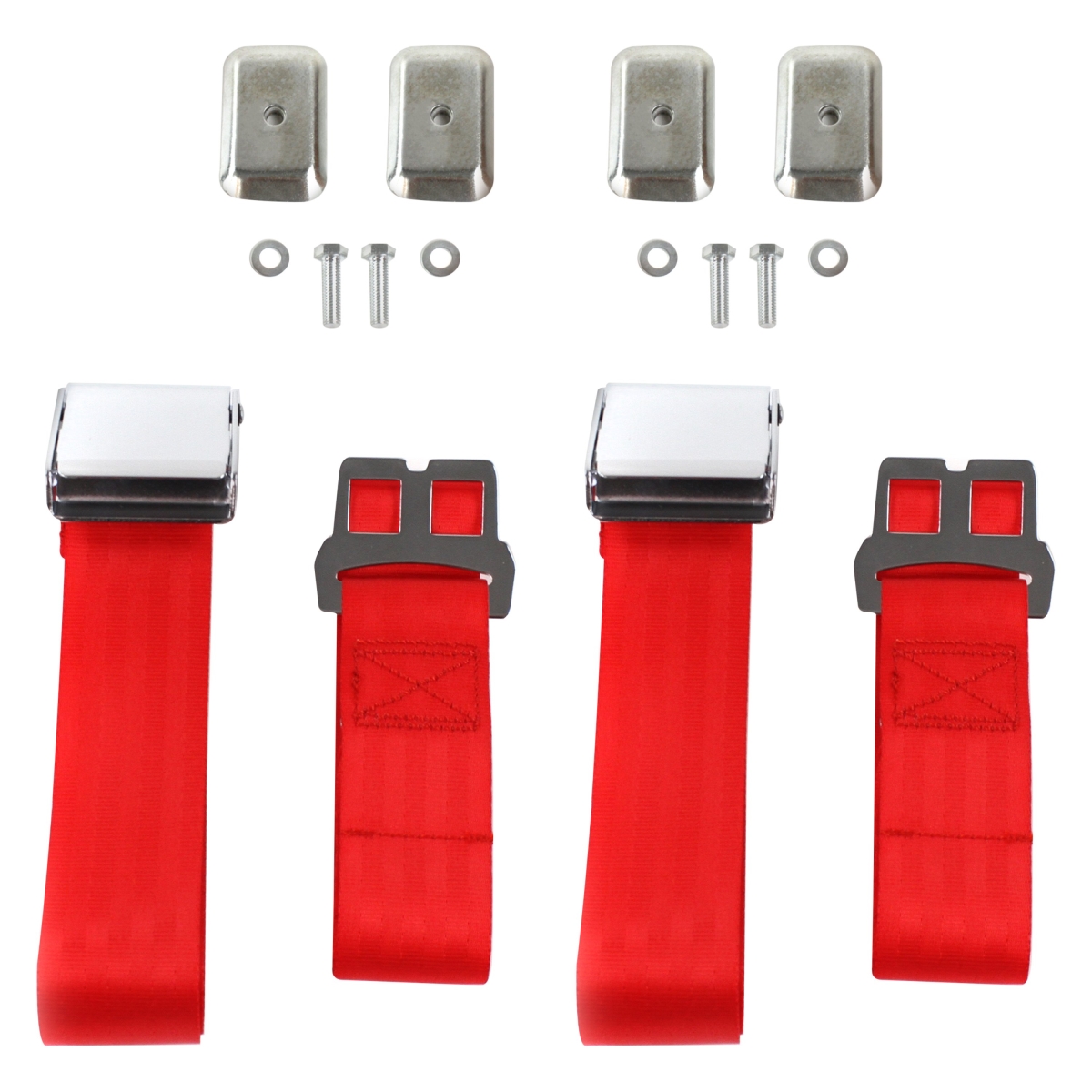 Red Lap Bucket Seat Belt Kit with Bracketry for 1949-1967 VW Type 2 Split Airplane 2 Point - 2 Belts