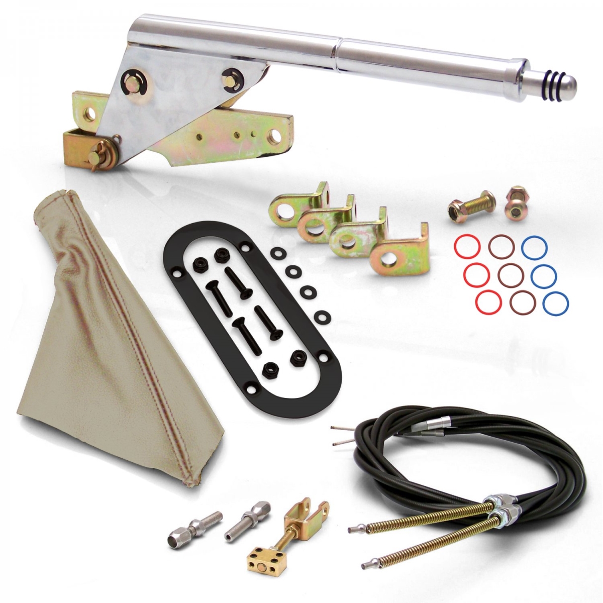 American Shifter  Floor Mount Emergency Parking Brake Tan Boot, Black Ring & Cable Kit