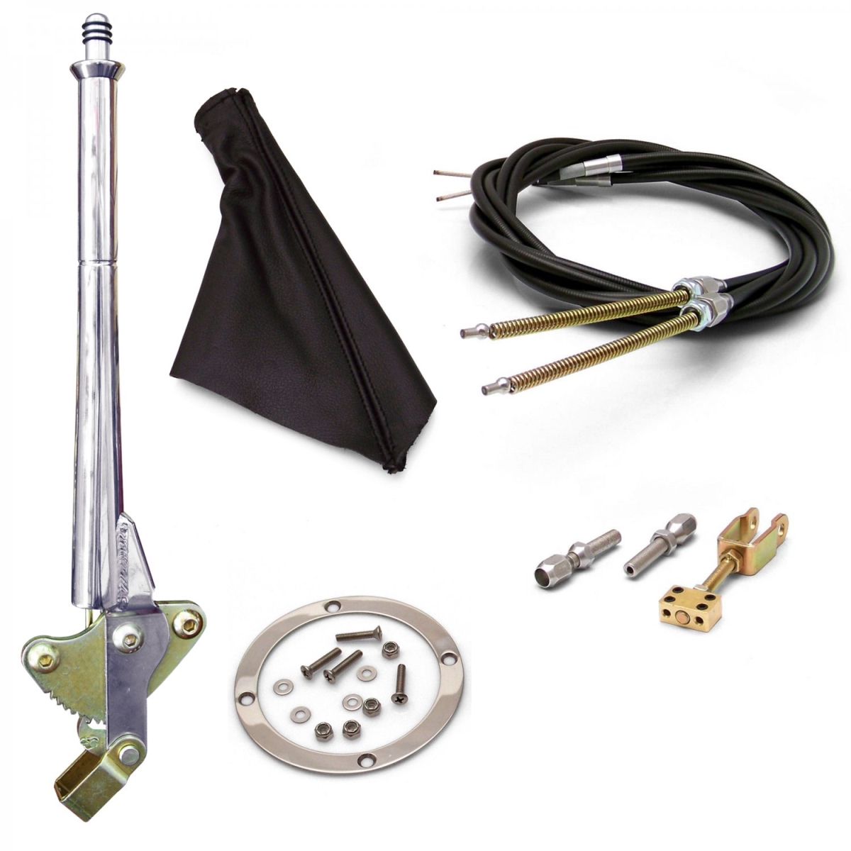 16 in. Transmission Mount Emergency Hand Brake Black Boot, Silver Ring & Cable Kit
