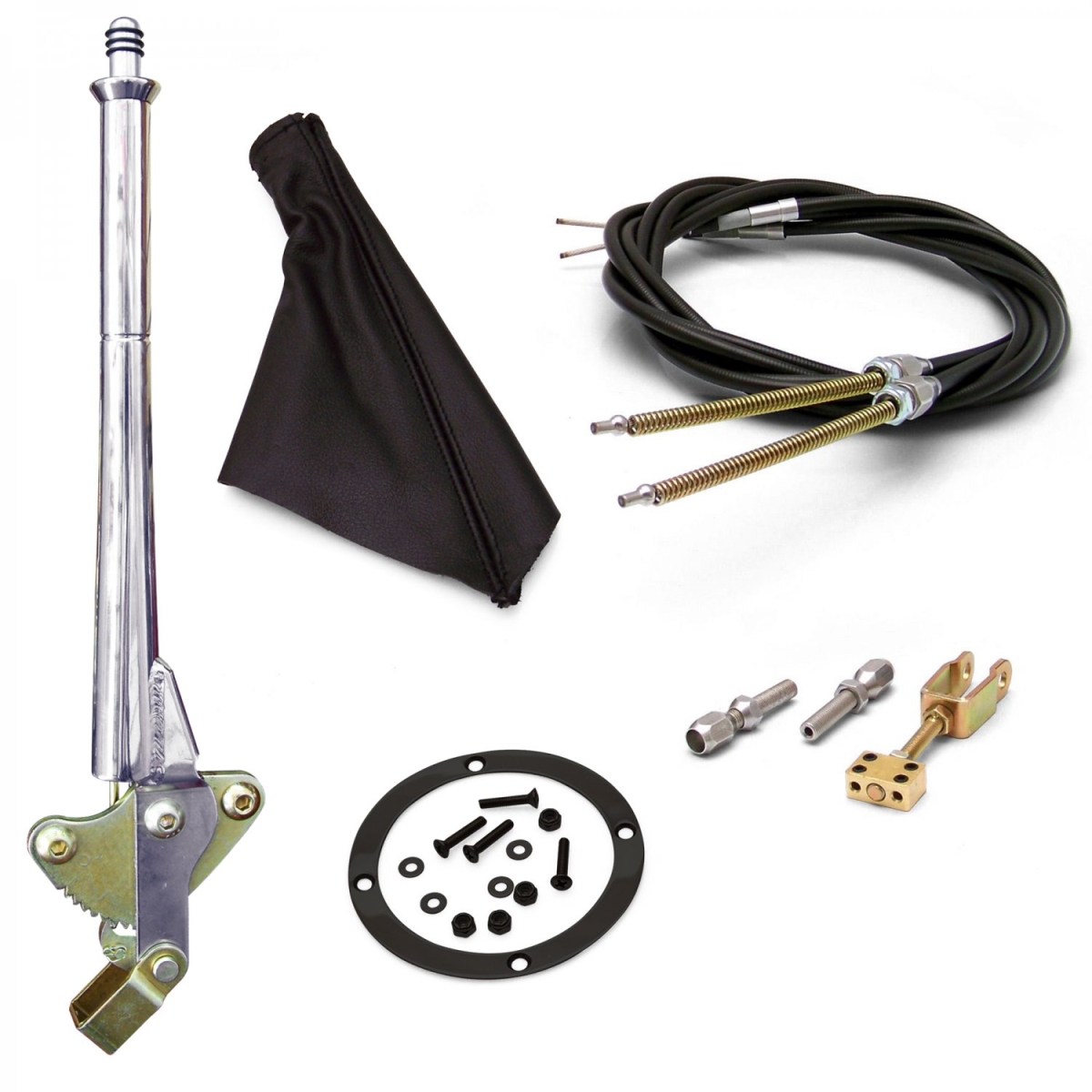 16 in. Transmission Mount Emergency Hand Brake Black Boot, Black Ring & Cable Kit