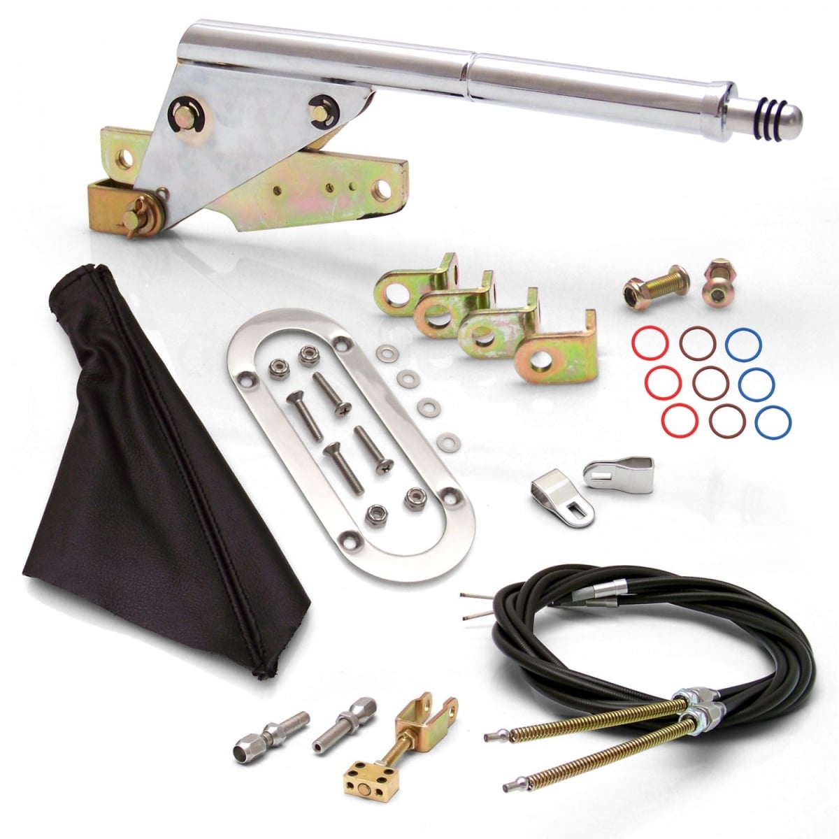 American Shifter 334225 Floor Mount E-Brake Handle Black Boot, Chrome Ring & Cable Kit for Ford Clevis
