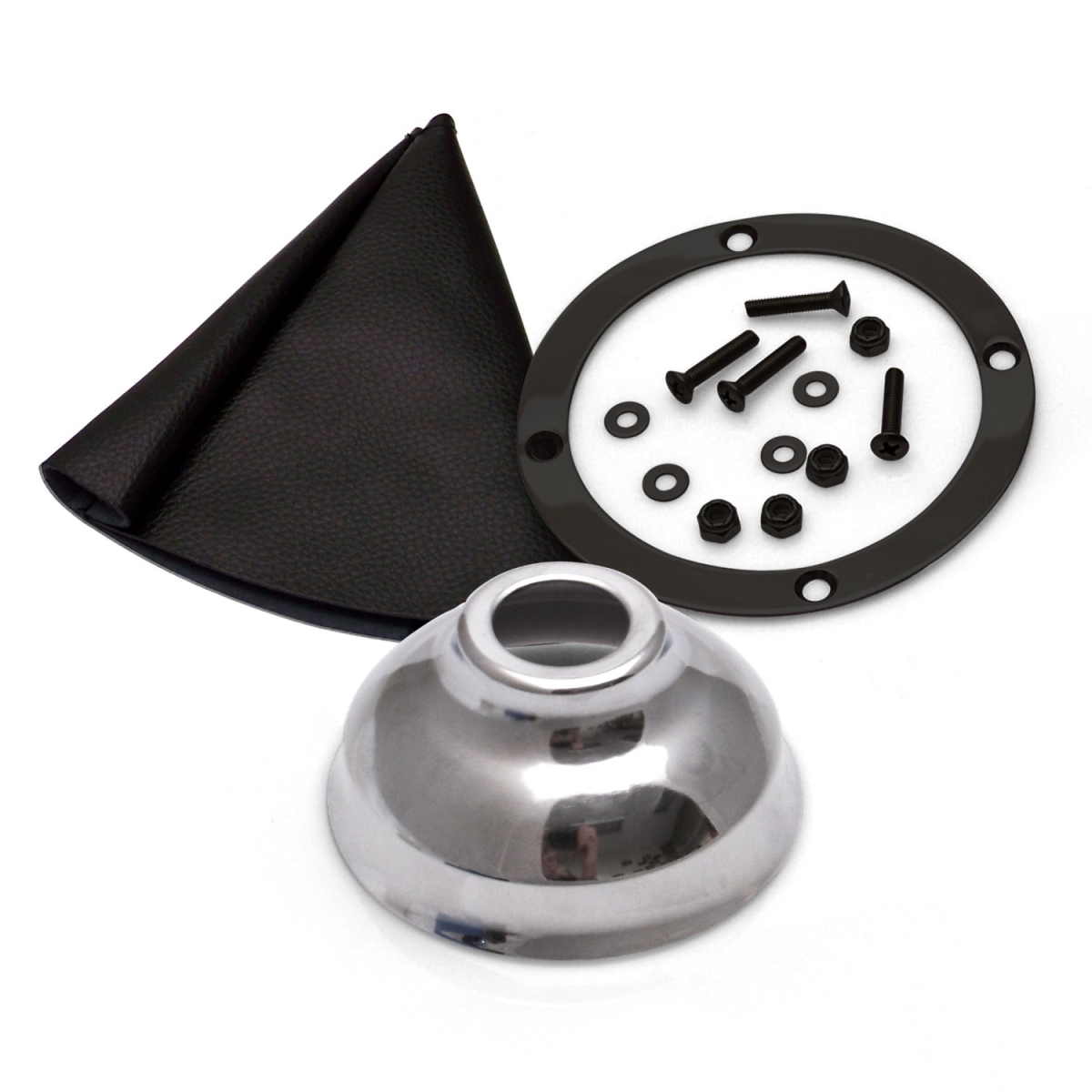 Vertical Shift or Emergency Brake Black Boot, Black Ring & Cap