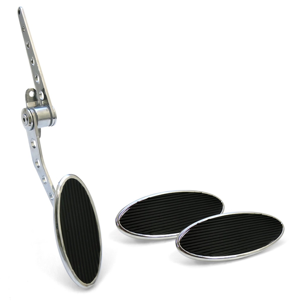 Oval Firewall Mount Gas Pedal with Large Oval Brake & Clutch Pad Chromed Billet