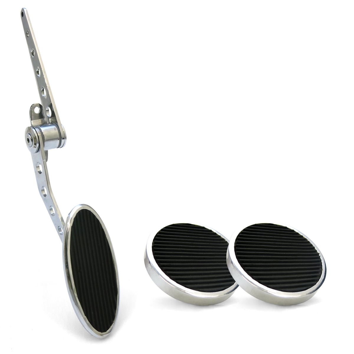 Oval Firewall Mount Gas Pedal with Round Brake & Clutch Pad Chromed Billet