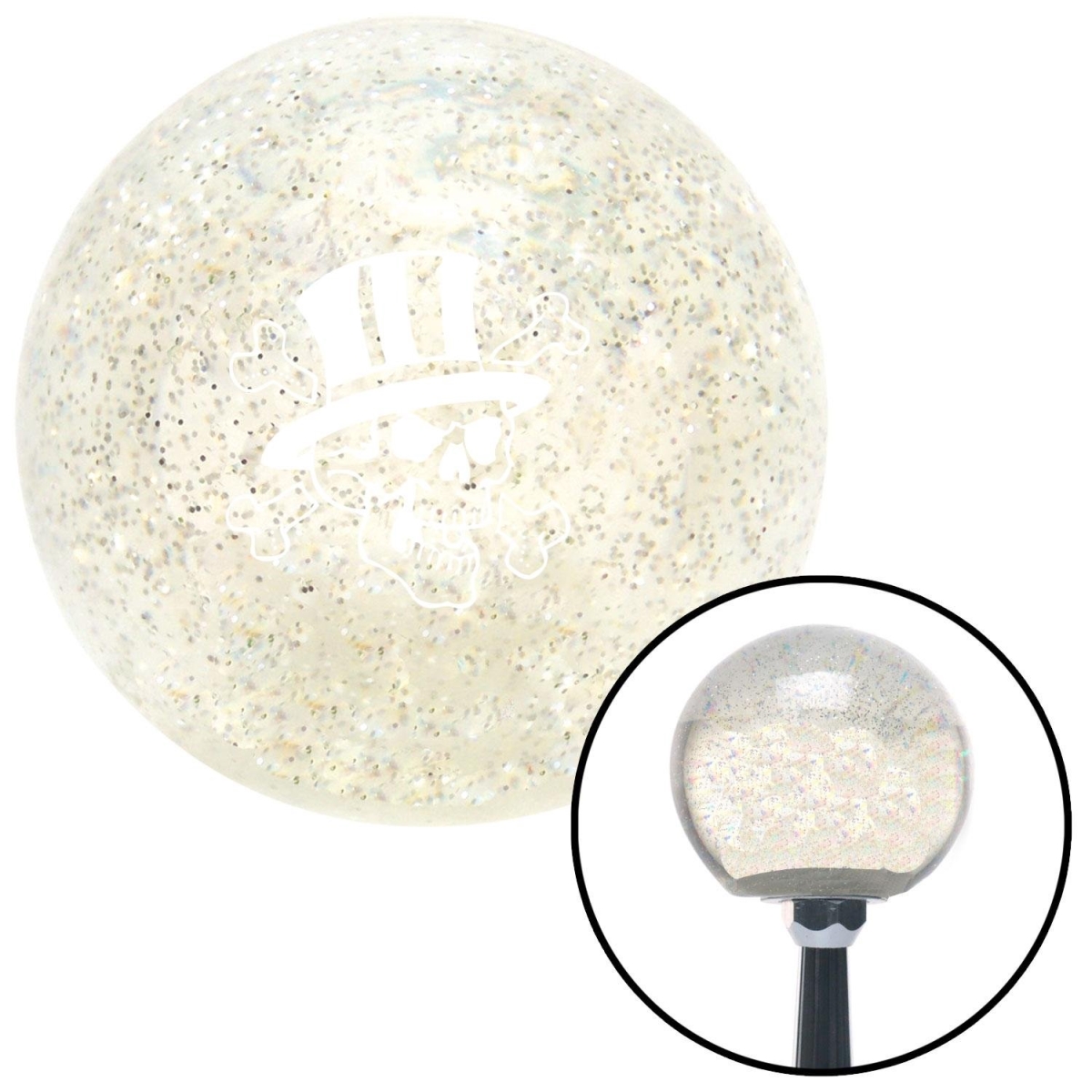 American Shifter 93108 Clear Metal Flake Shift Knob with M16 x 1.5 Insert (White Skull 4)