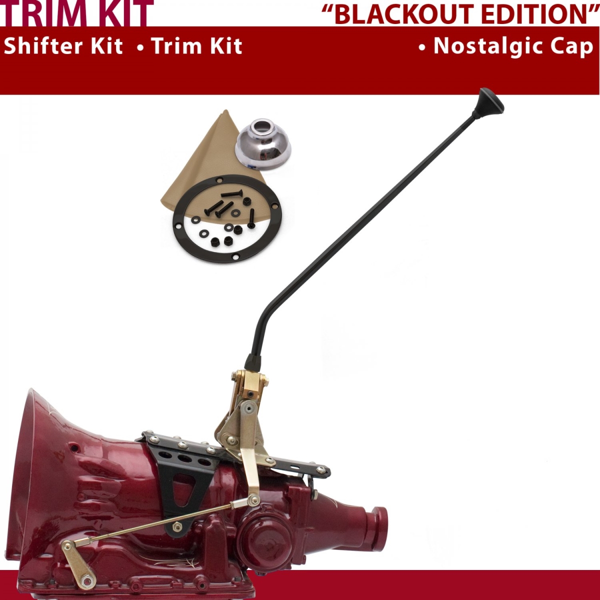 Picture of American Shifter 370842 FMX Shifter Kit 16 in. Trim Kit Black Dual Shift Cap Tan Boot Ringed Knob for CED8A