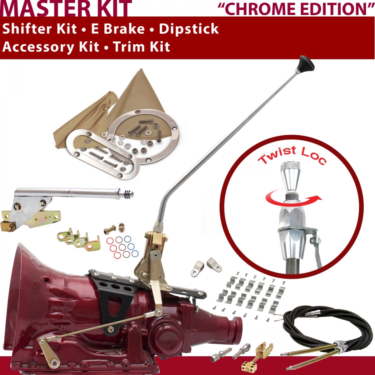 Picture of American Shifter 372473 4L80E Shifter Kit 16 in. E Brake Cable Clamp Clevis Trim Kit Dipstick for CF3E5