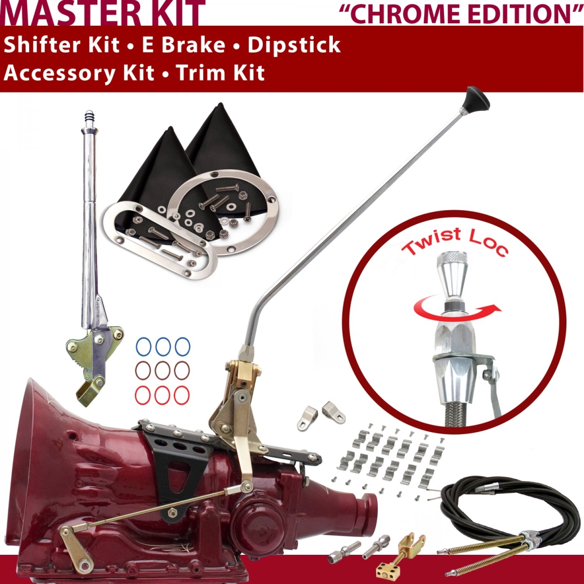 Picture of American Shifter 372445 4L80E Shifter Kit 16 in. E Brake Cable Clamp Clevis Trim Kit Dipstick for CF3C9