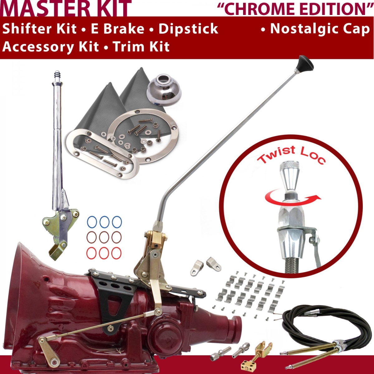 Picture of American Shifter 372080 4L60E Shifter Kit 16 in. E Brake Cable Clamp Clevis Trim Kit Dipstick for CF25D