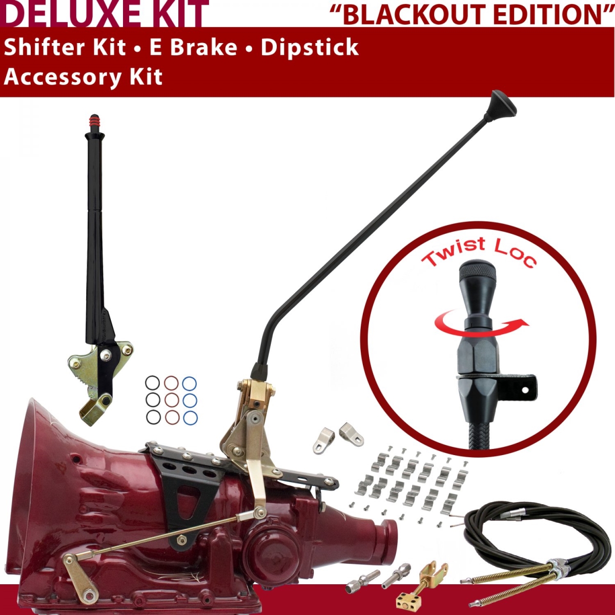 Picture of American Shifter 373254 TH400 Shifter Kit 16 in. E Brake Cable Clamp Clevis Dipstick for CF6F0