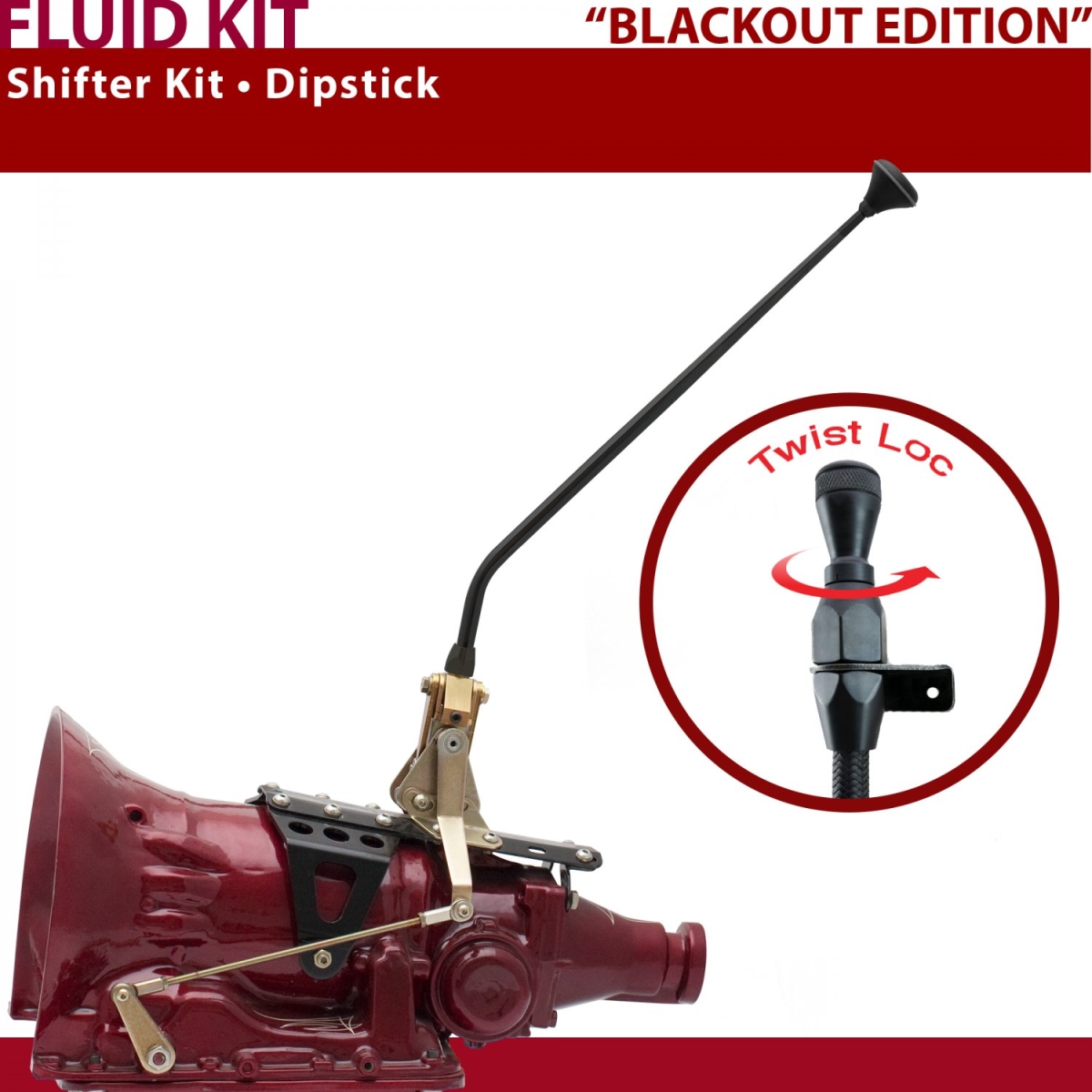 Picture of American Shifter 373184 TH400 Shifter Kit 16 in. Dipstick Black Dual Shift Ringed Knob for CF6AA