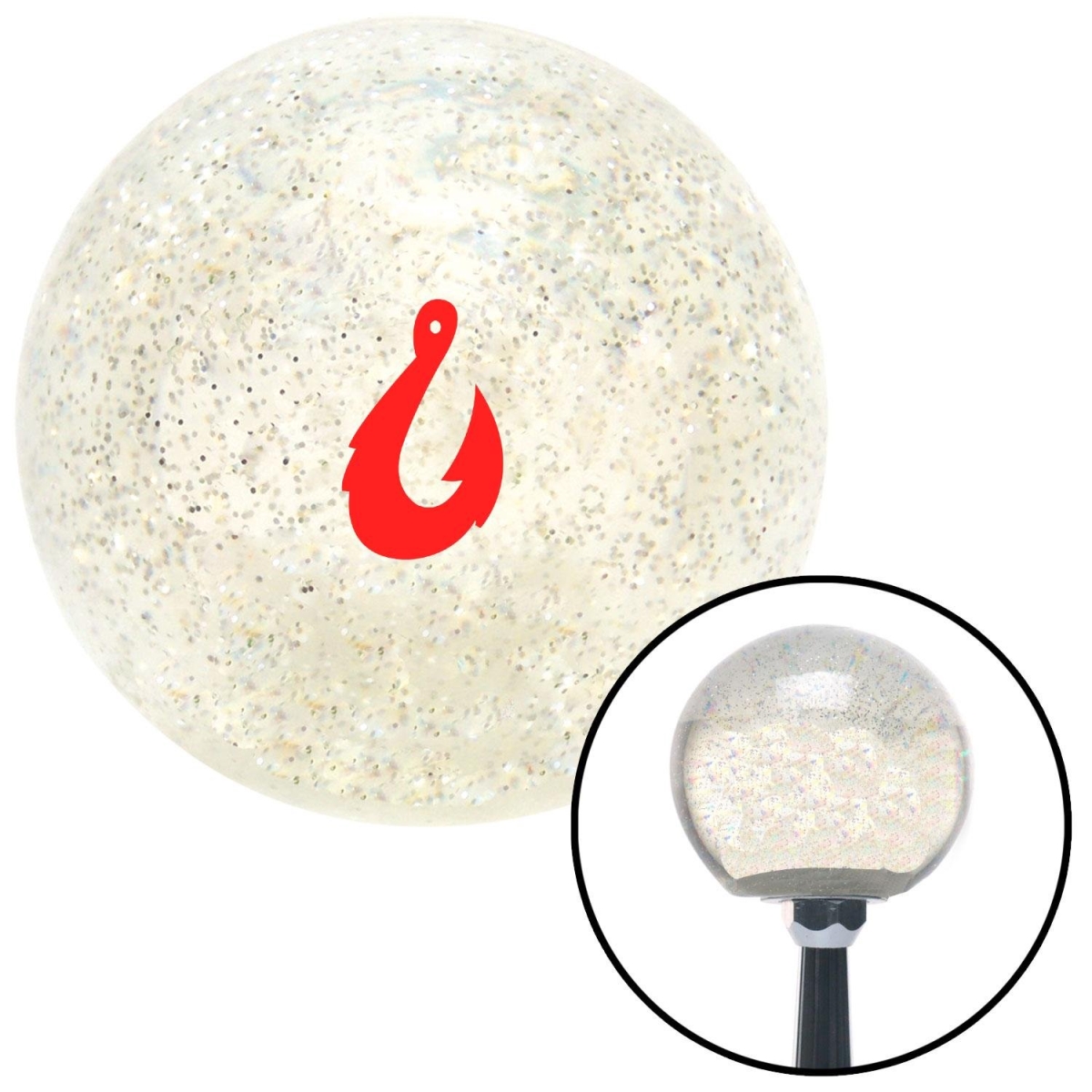American Shifter 277350 Shift Knob (Red Fish Hook Clear Metal Flake with M16 x 1.5 Insert)