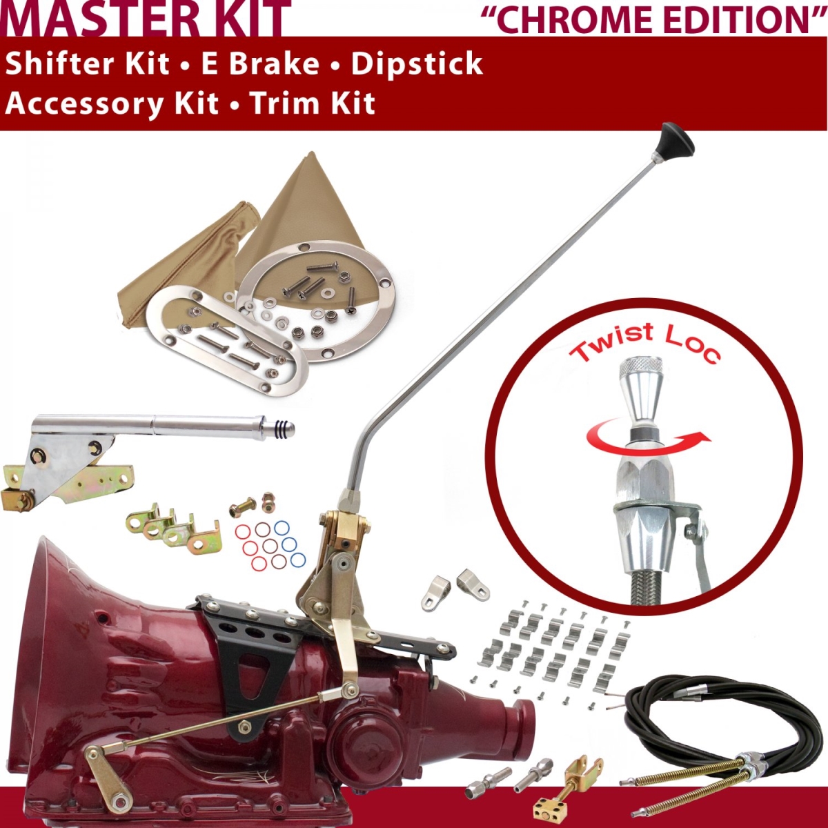 American Shifter 423291 TH200 Shifter Kit Chrome 16 in. E Brake Cable Clamp Clevis Trim Kit Dipstick for DB98D -  American Shifter Company