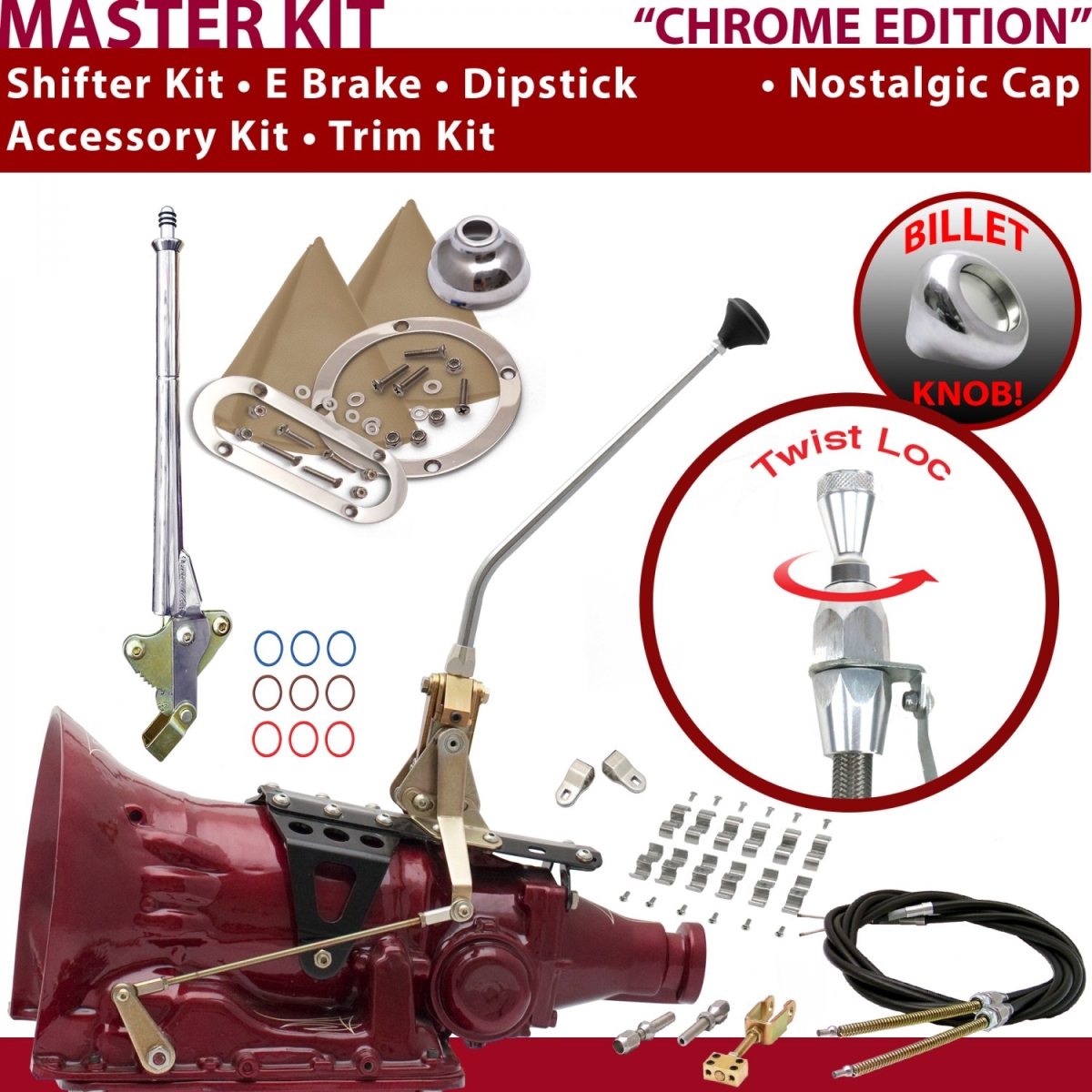 American Shifter 511313 4L80E Shifter Kit Chrome 12 in. E Brake Cable Clamp Clevis Trim Kit Dipstick for F1005 -  American Shifter Company