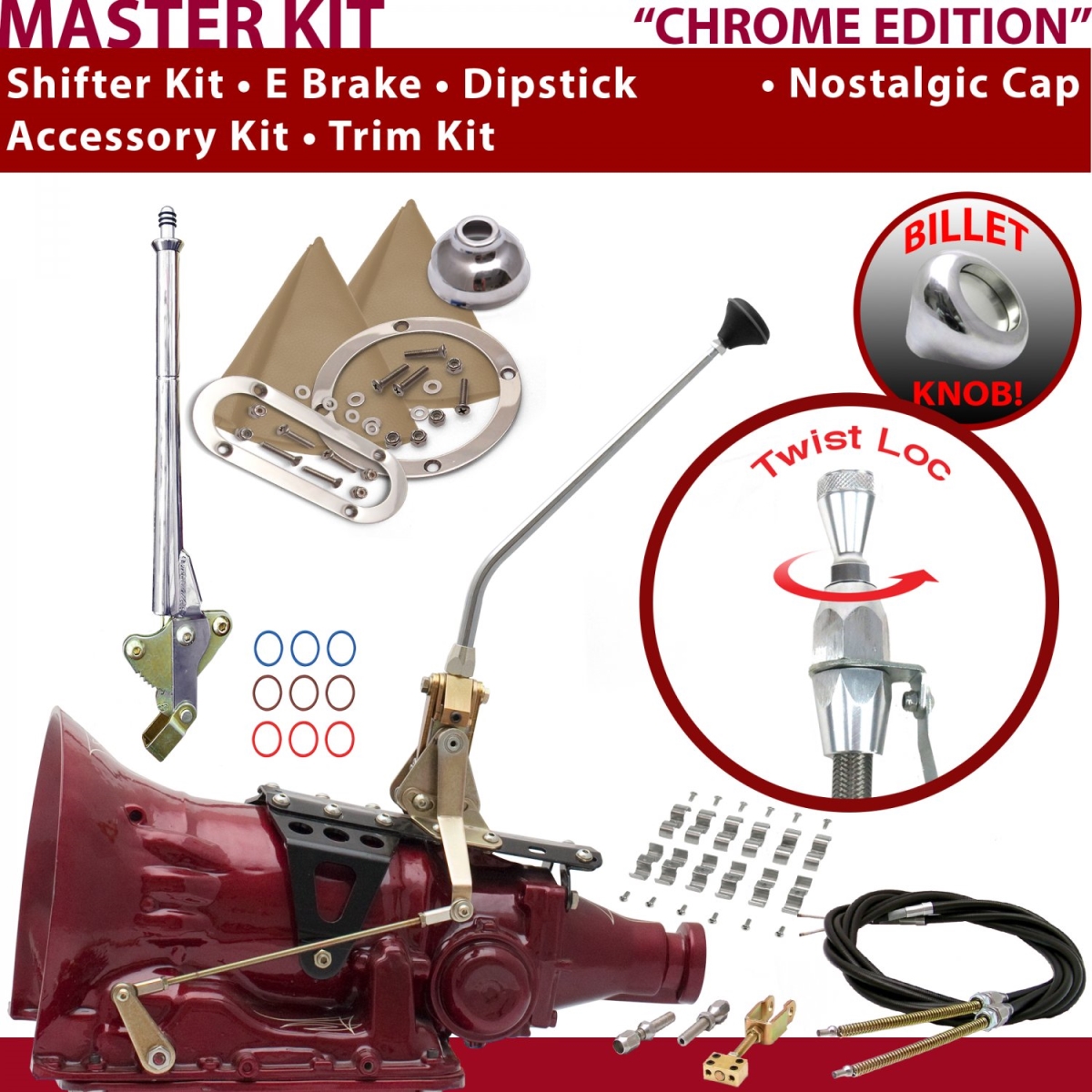 American Shifter 510859 4L60E Shifter Kit Chrome 12 in. E Brake Cable Clamp Trim Kit Dipstick for F0E40 -  American Shifter Company