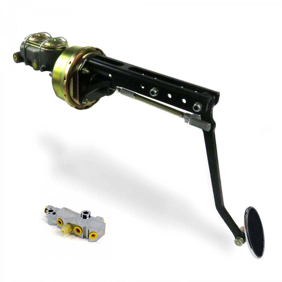 Universal Adjustable Firewall 9 in. Single Brake Pedal Kit Disc & Disc Large Oval Chrome Pad