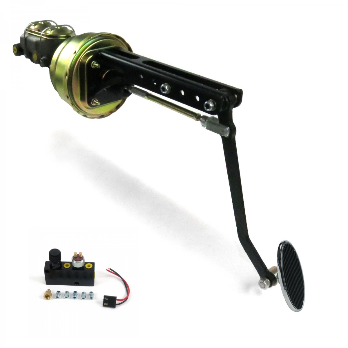 Universal Adjustable Firewall 7 in. Dual Brake Pedal Kit Adjustable Disc & Drum Small Oval Chrome Pad