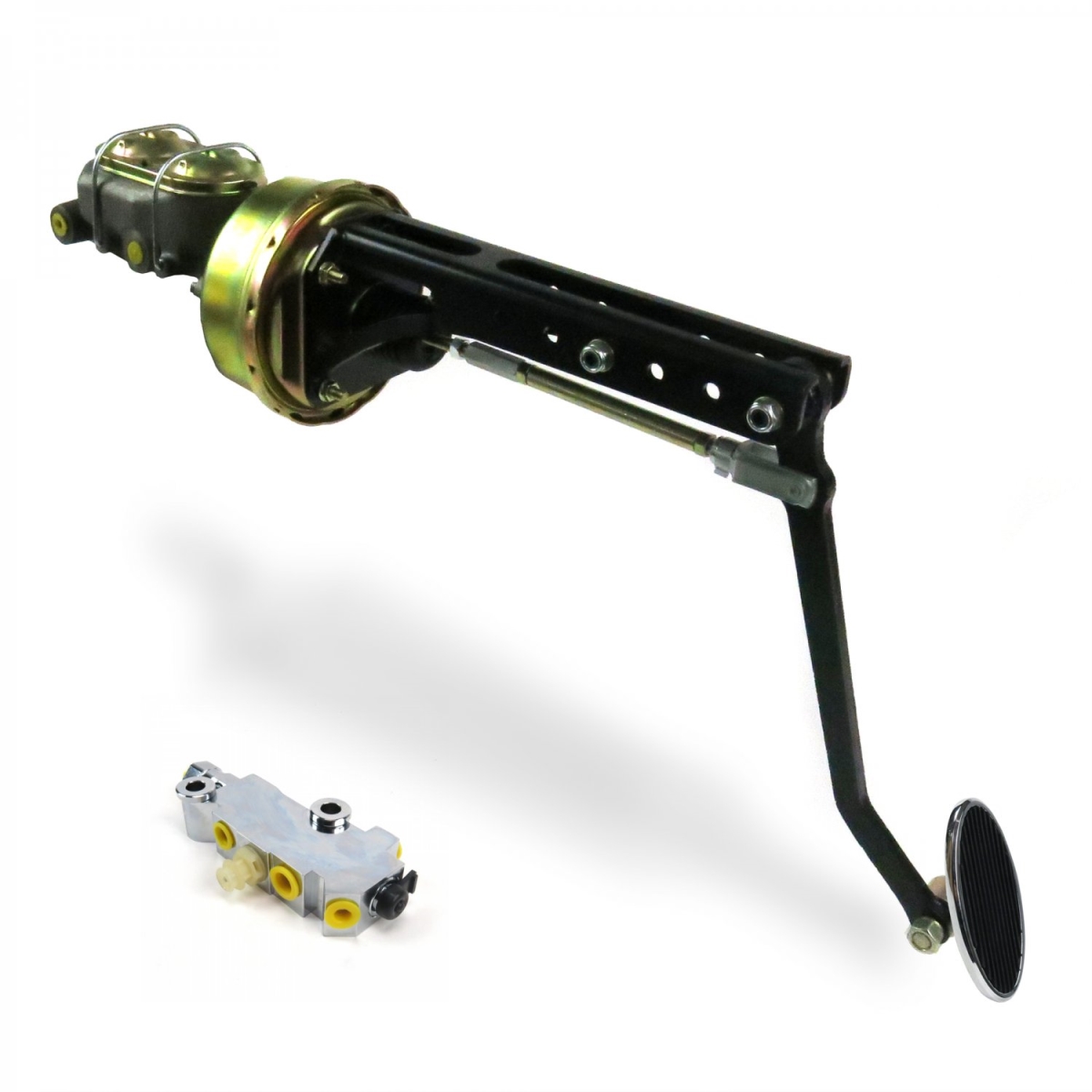 Universal Adjustable Firewall 8 in. Single Brake Pedal Kit Disc & Drum Large Oval Chrome Pad