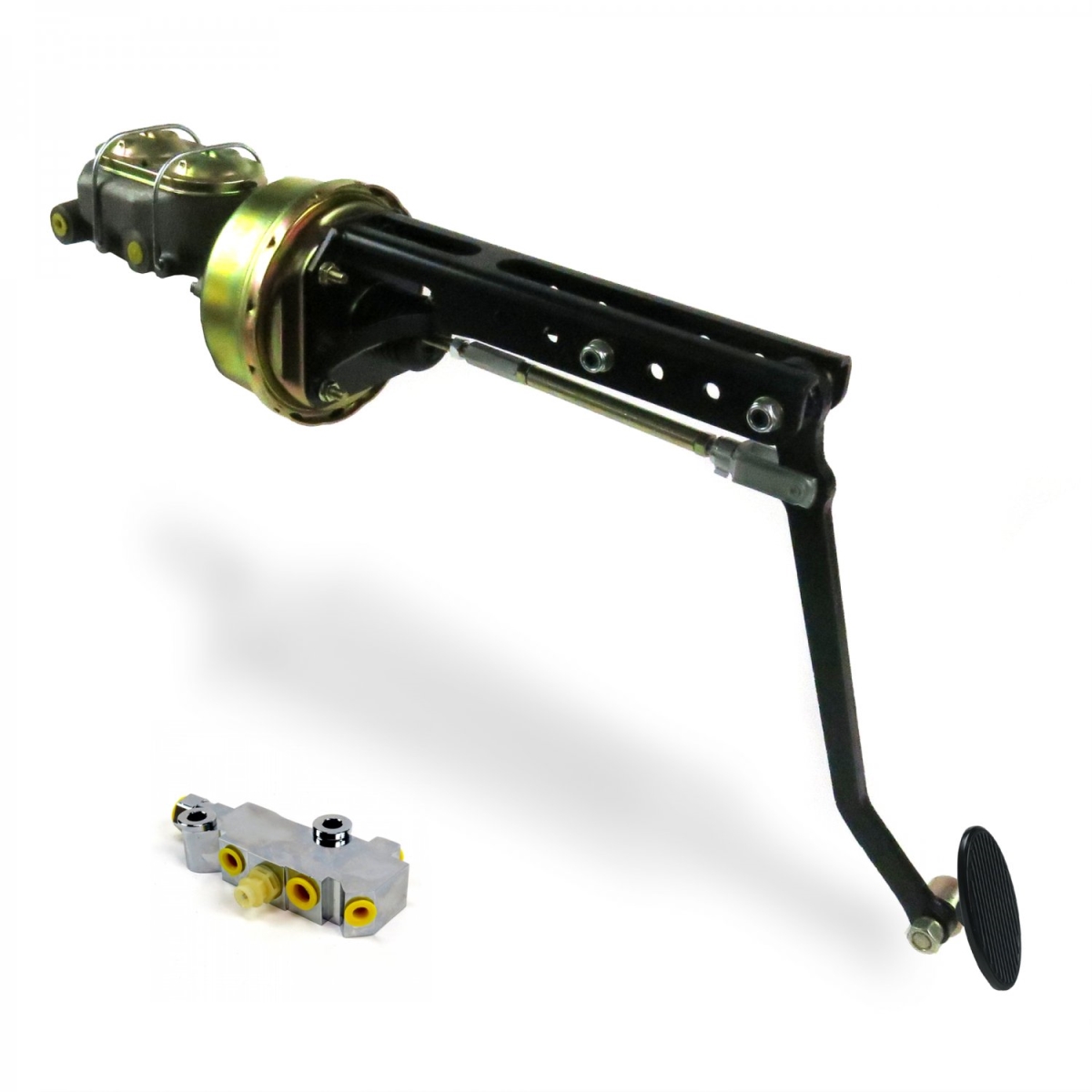 Universal Adjustable Firewall 8 in. Single Brake Pedal Kit Disc & Disc Small Oval Black Pad