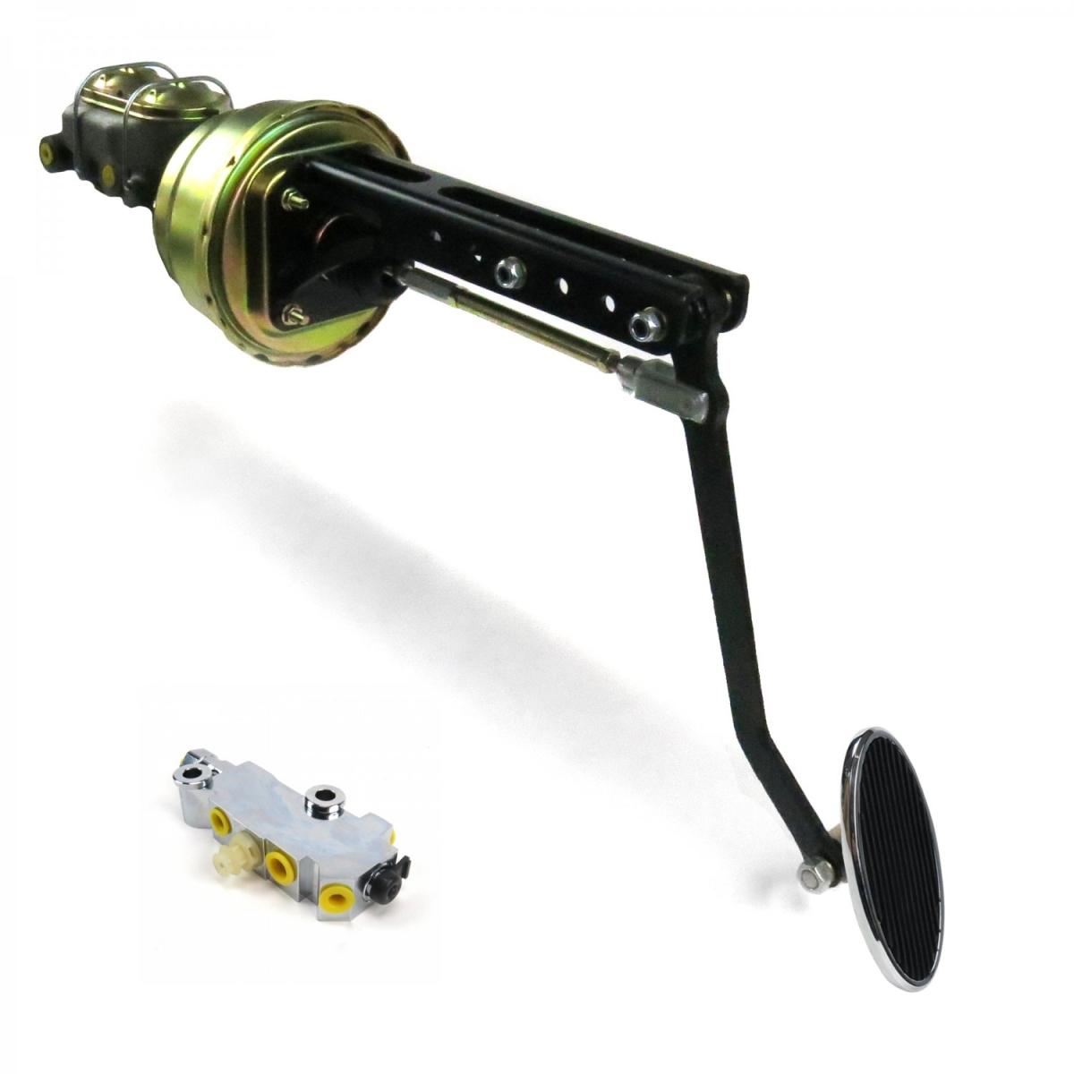 Universal Adjustable Firewall 8 in. Dual Brake Pedal Kit Disc & Drum Large Oval Chrome Pad