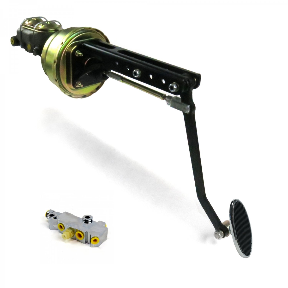 Universal Adjustable Firewall 8 in. Dual Brake Pedal Kit Disc & Disc Small Oval Chrome Pad