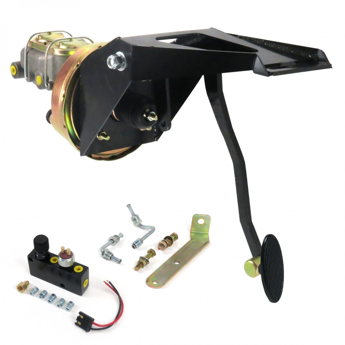 55-59 Chevy Truck Firewall 9 in. Single Brake Pedal Kit Adjustable Disc & Drum Small Oval Black Pad