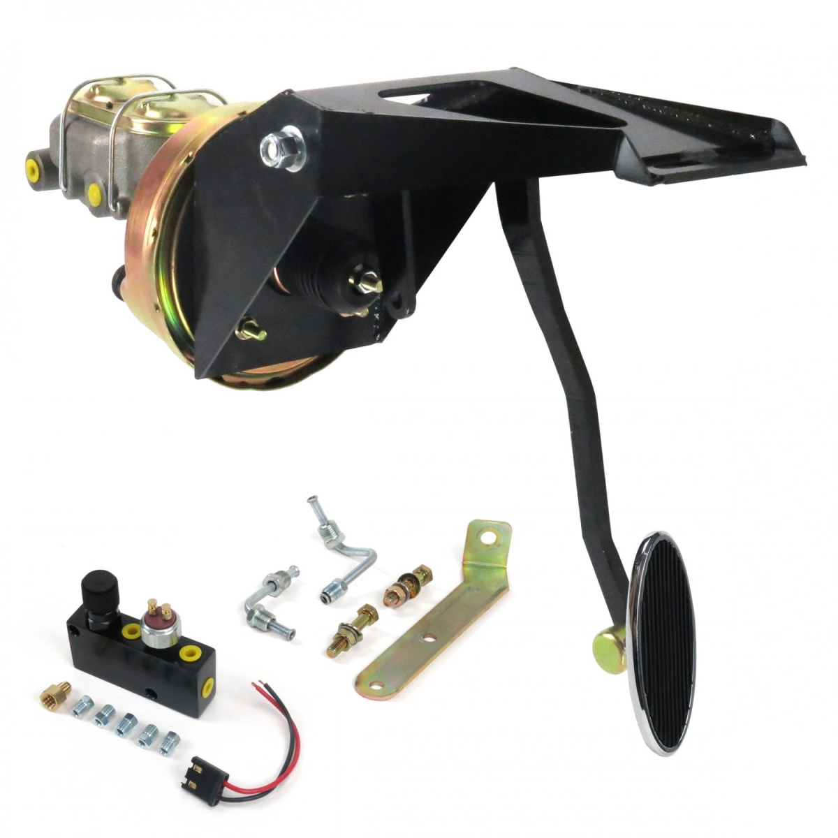 55-59 Chevy Truck Firewall 9 in. Single Brake Pedal Kit Adjustable Disc & Disc Large Oval Chrome Pad