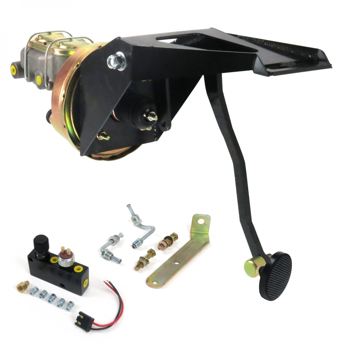 55-59 Chevy Truck Firewall 9 in. Single Brake Pedal Kit Adjustable Disc & Disc 3 in. Black Pad