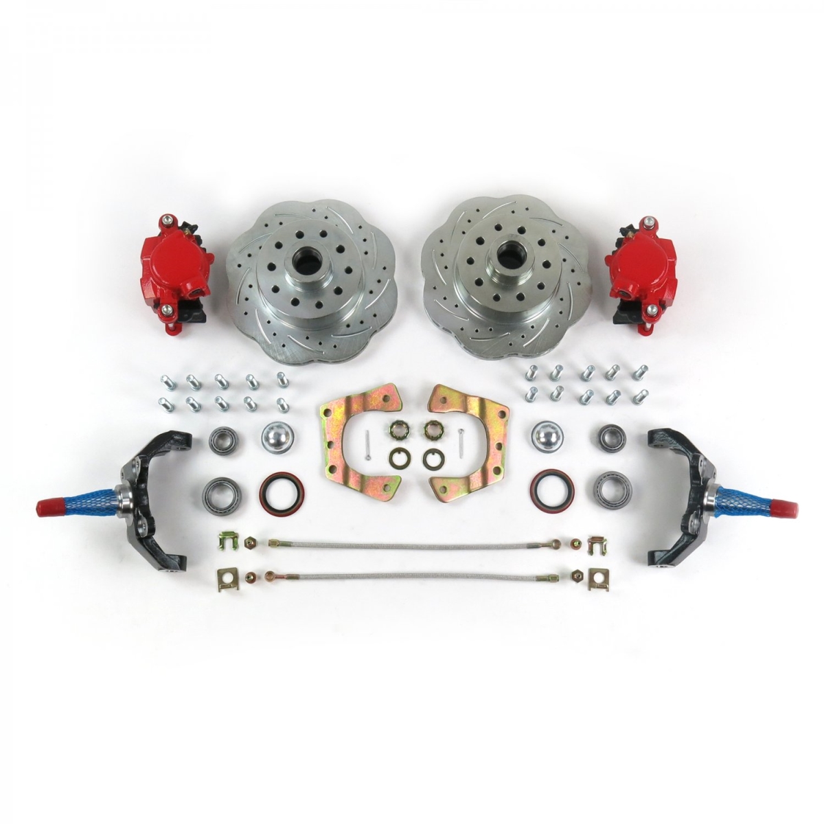 Mustang II 11 in. HP Big Brake Conversion 2 in. Drop Spindles 5 x 4.75 in. Red Calipers