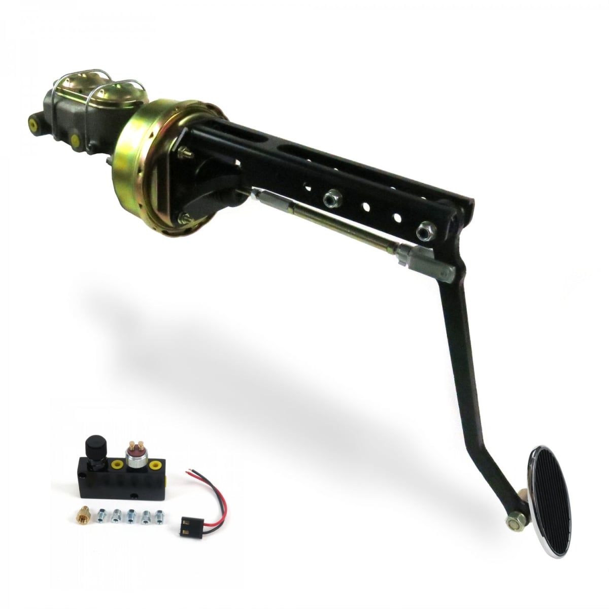 Universal Adjustable Firewall 8 in. Single Brake Pedal Kit Adjustable Disc & Disc Large Oval Chrome Pad