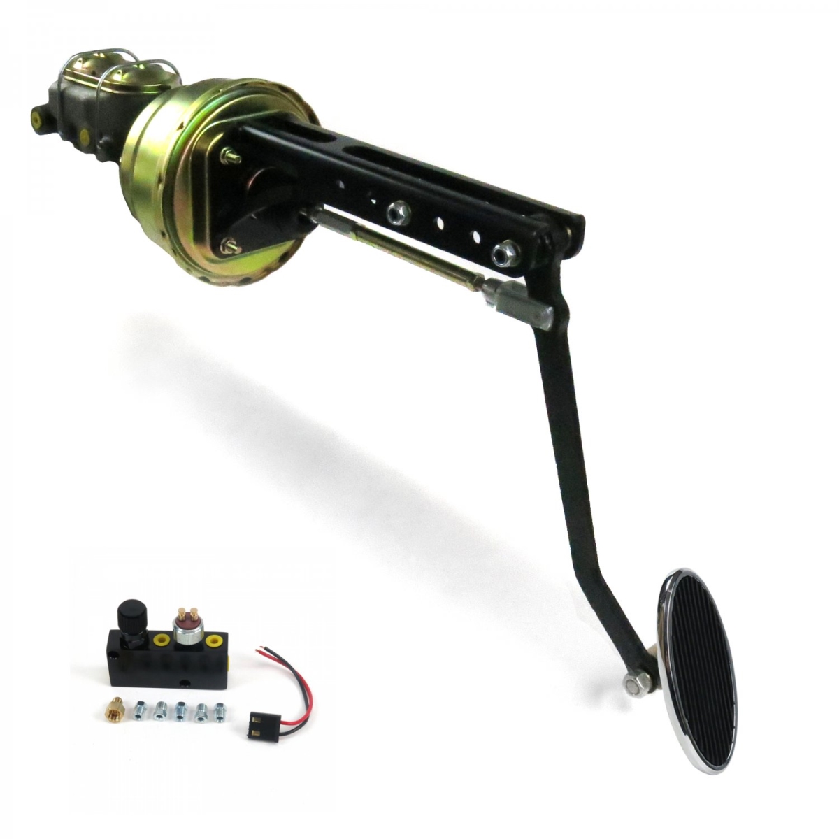 Universal Adjustable Firewall 8 in. Dual Brake Pedal Kit Adjustable Disc & Drum Large Oval Chrome Pad