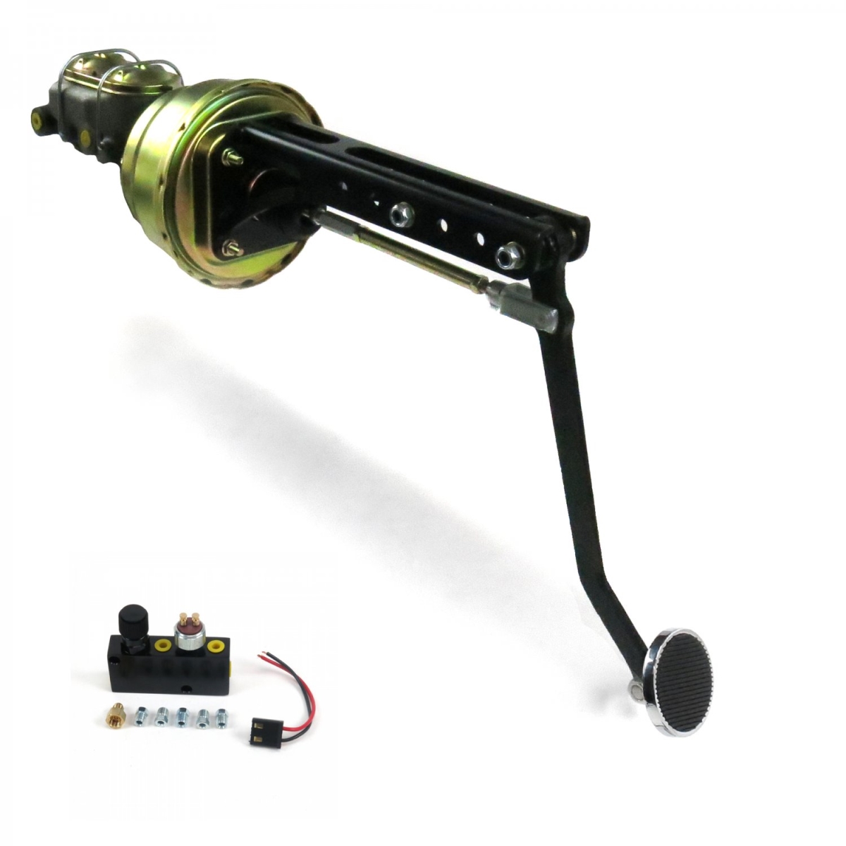 324302 Universal Adjustable Firewall 8 in. Dual Brake Pedal Kit Adjustable Disc & Disc 3 in. Chrome Pad