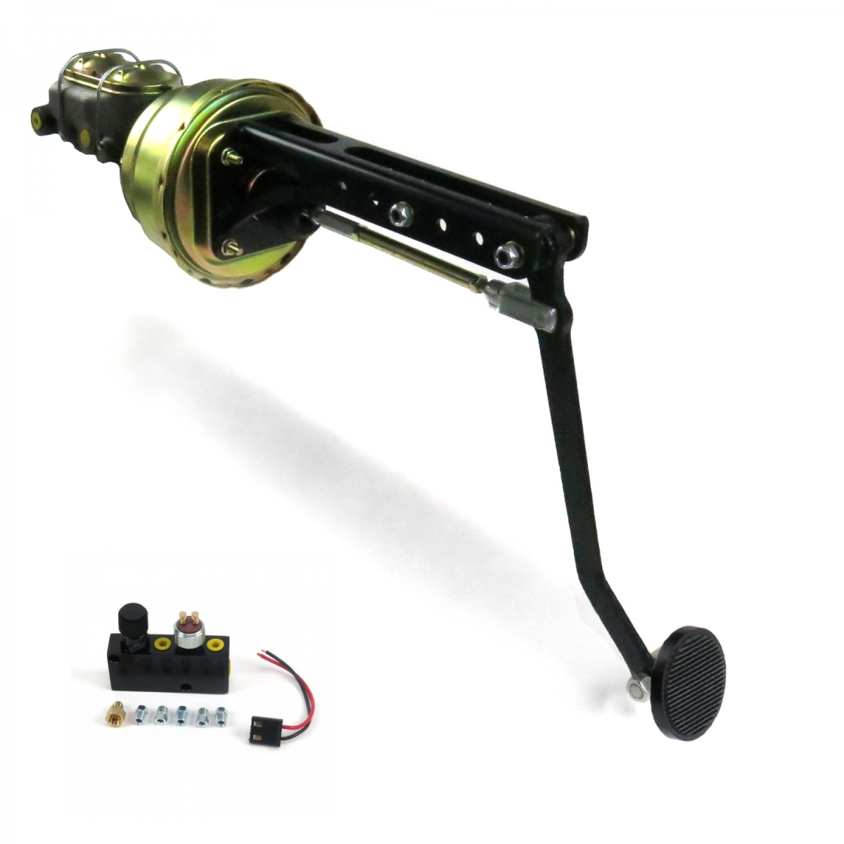 Universal Adjustable Firewall 8 in. Dual Brake Pedal Kit Adjustable Disc & Disc 3 in. Black Pad