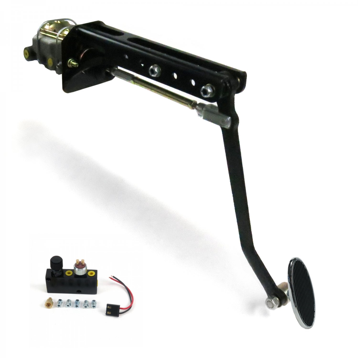 Universal Adjustable Firewall Manual Brake Pedal Kit Adjustable Disc & Drum Small Oval Chrome Pad