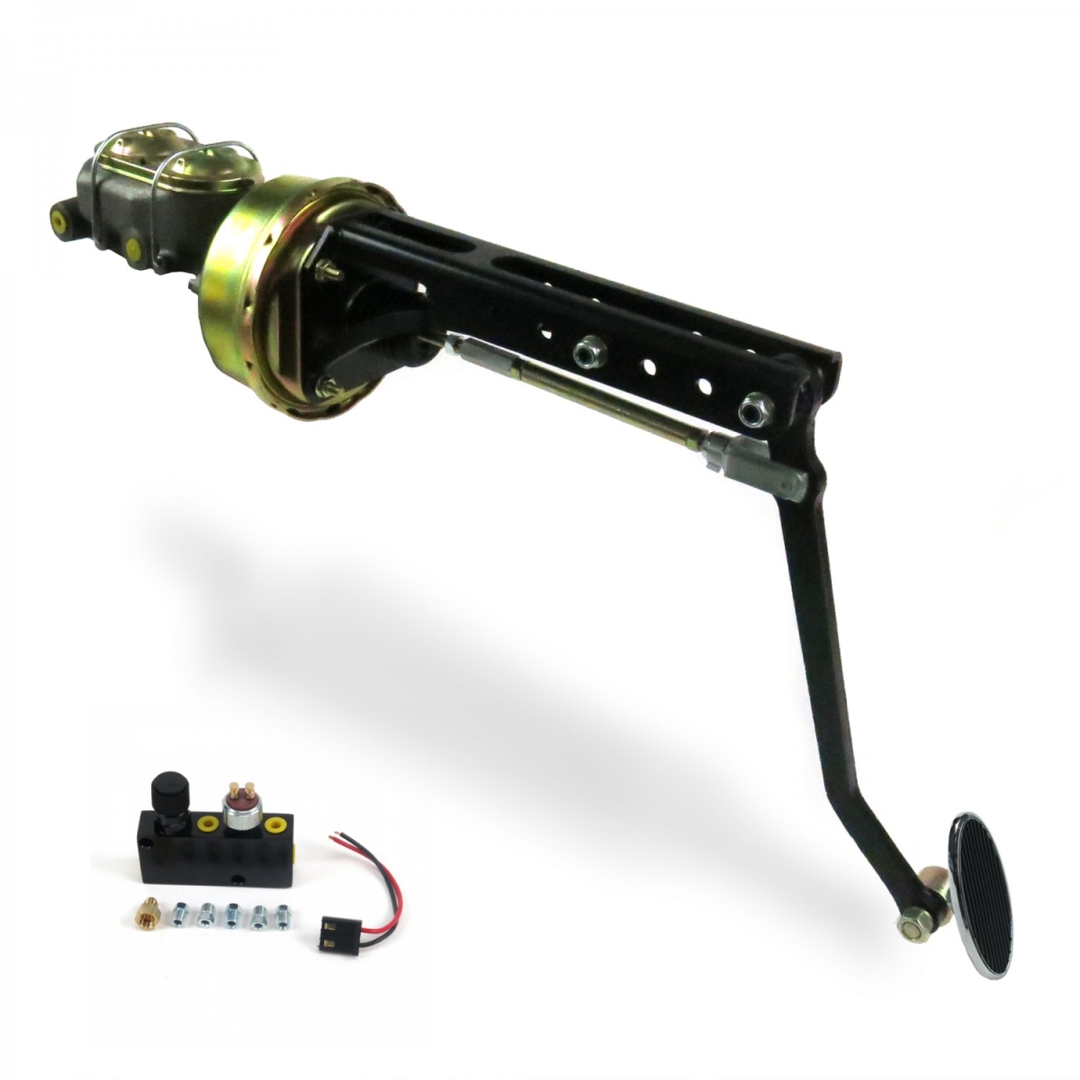 Universal Adjustable Firewall 9 in. Single Brake Pedal Kit Adjustable Disc & Disc Small Oval Chrome Pad