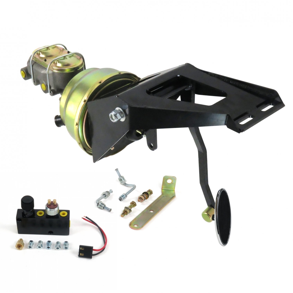 55-59 Chevy Truck Firewall 7 in. Dual Brake Pedal Kit Adjustable Disc & Disc Large Oval Chrome Pad