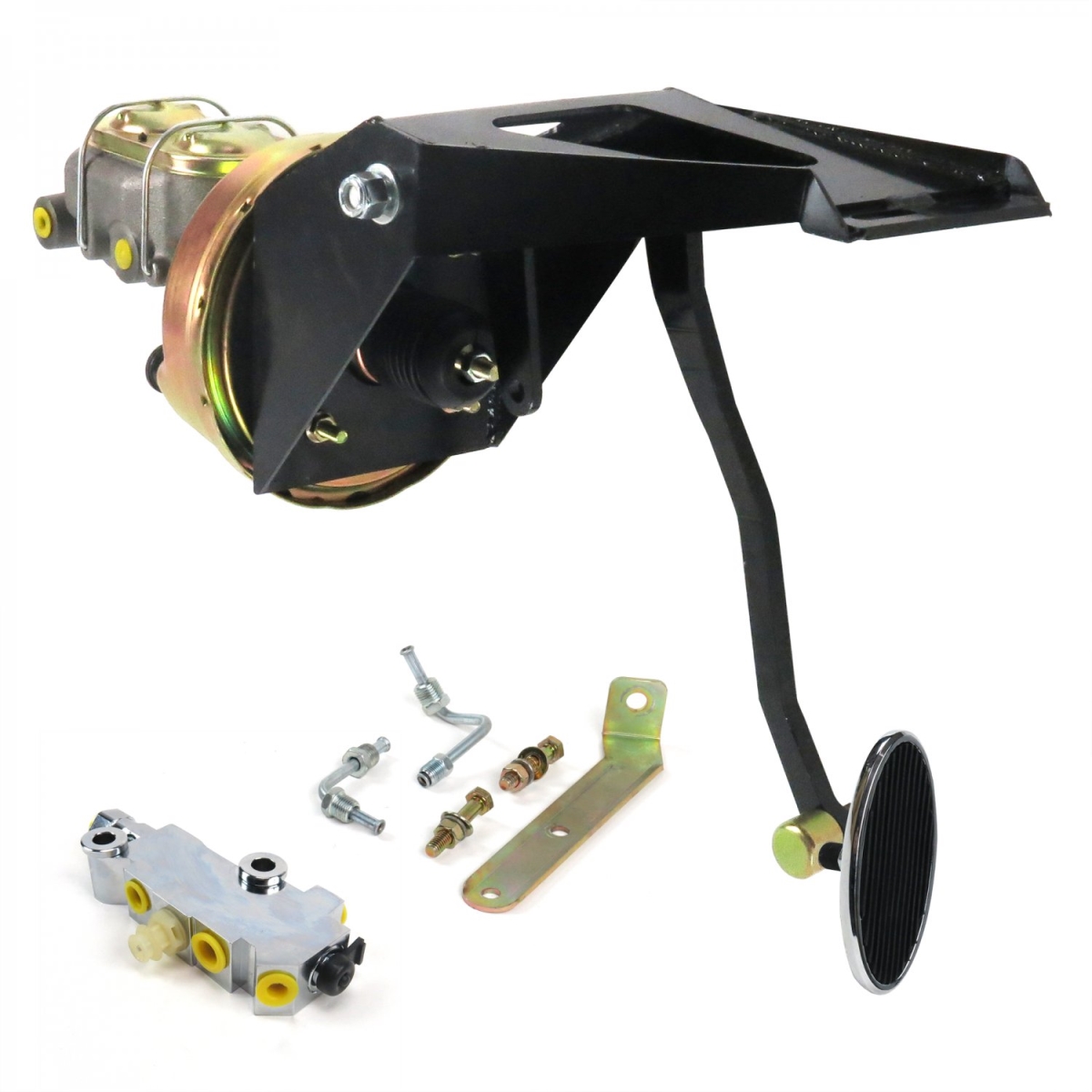 55-59 Chevy Truck Firewall 8 in. Dual Brake Pedal Kit Adjustable Disc & Disc Small Oval Chrome Pad