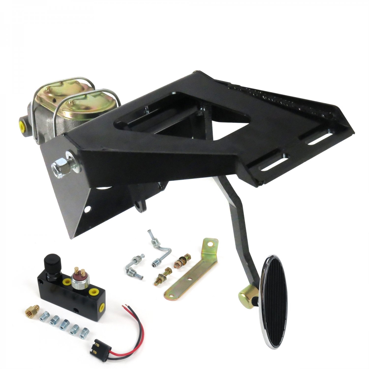 55-59 Chevy Truck Firewall Manual Brake Pedal Kit Adjustable Disc & Disc Large Oval Chrome Pad