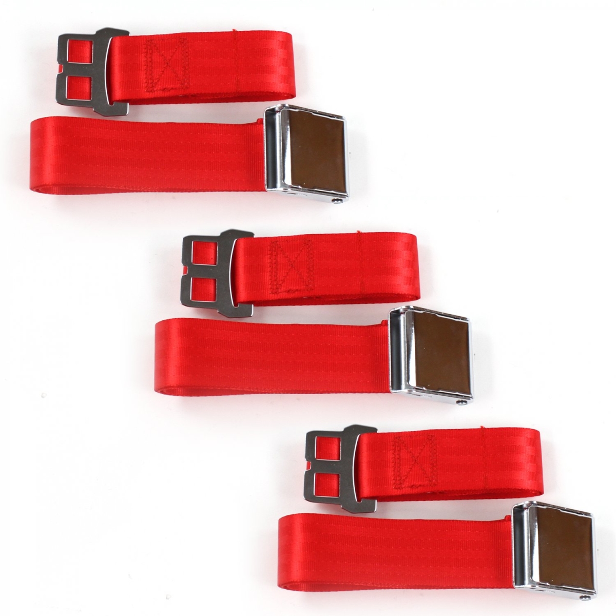 VW Type 1 Oval 1953 - 1957 Airplane 2 Point Red Lap Bench Seat Belt Kit - 3 Belts